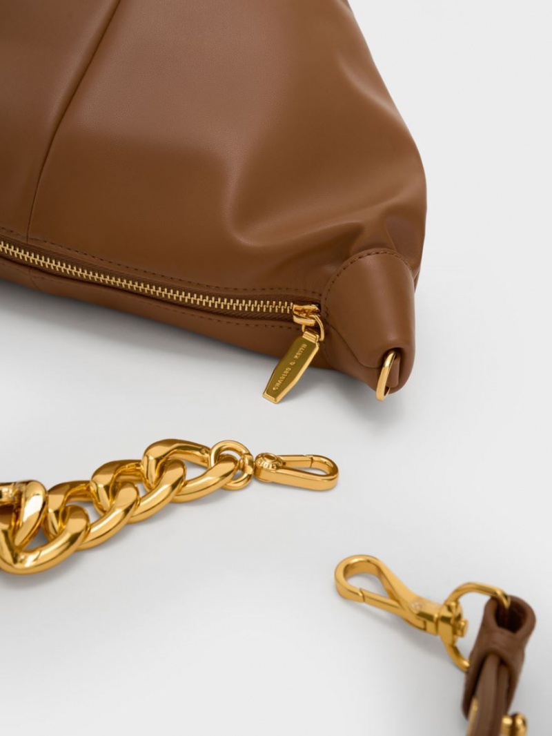 Charles And Keith Daki Chain Handle Hobo Bag Chocolate | PHILIPPINES Z924