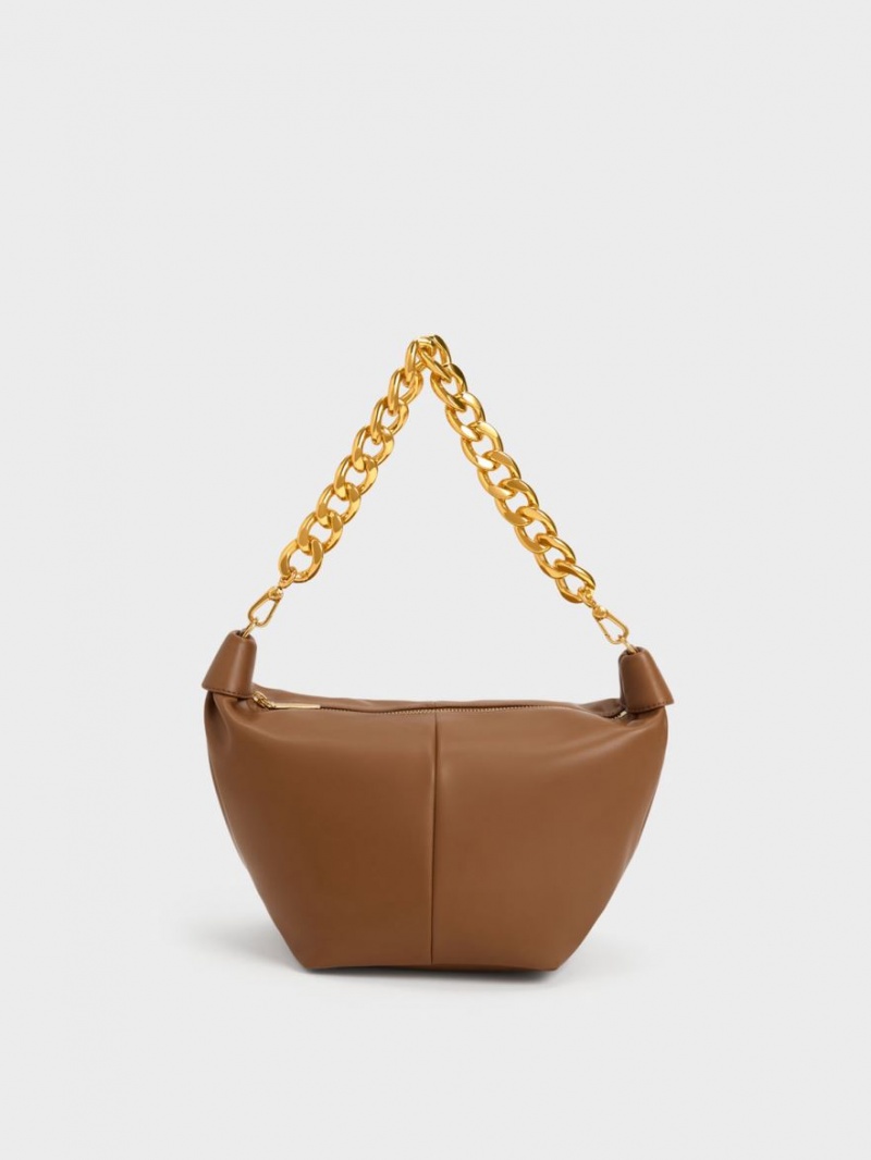 Charles And Keith Daki Chain Handle Hobo Bag Chocolate | PHILIPPINES Z924