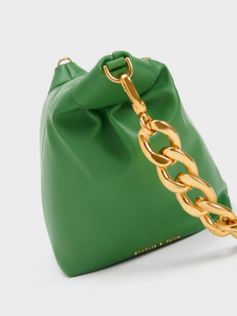 Charles And Keith Daki Chain Handle Hobo Bag Green | PHILIPPINES A081