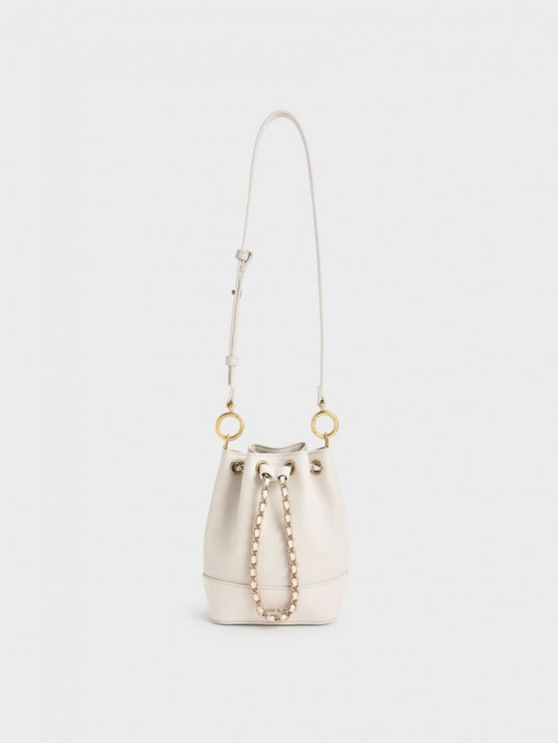 Charles And Keith Dancer Chunky Chain Bucket Bags White | PHILIPPINES W369