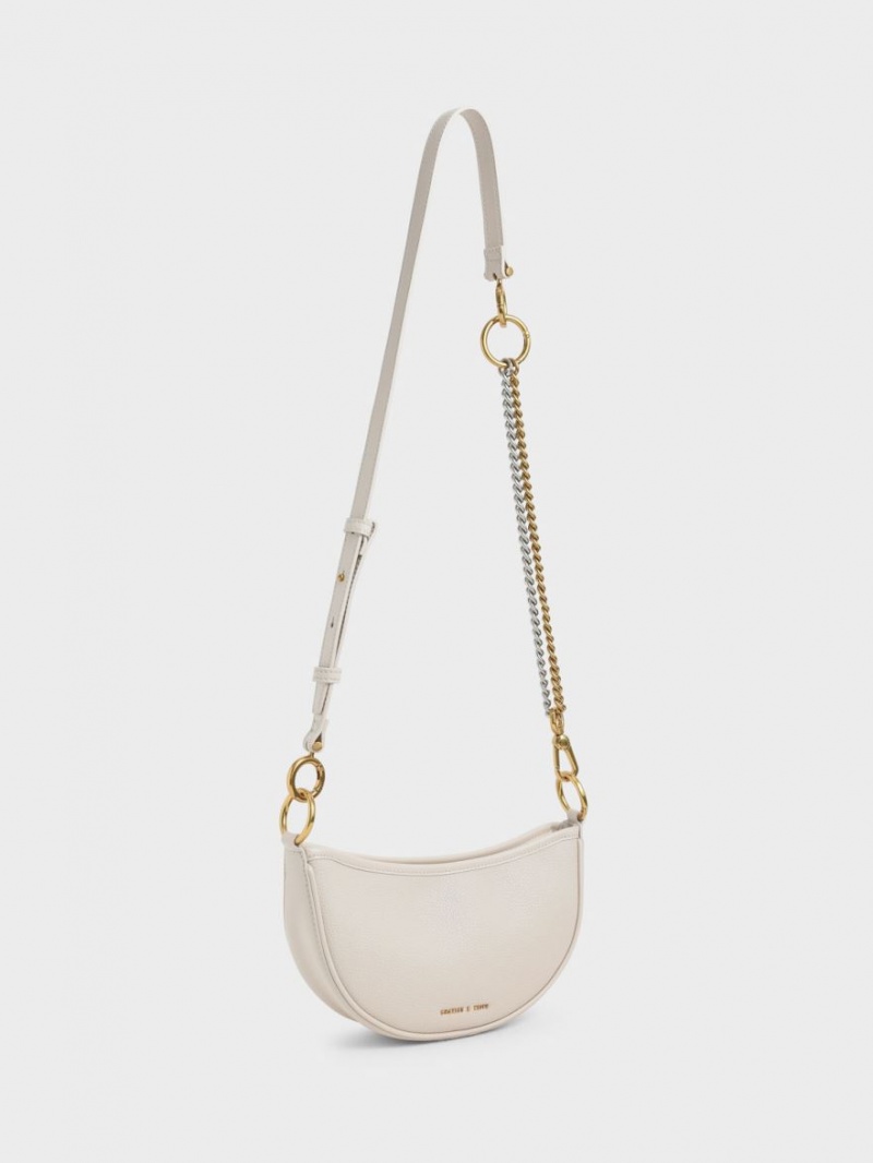 Charles And Keith Dancer Crescent Crossbody Bags White | PHILIPPINES L201