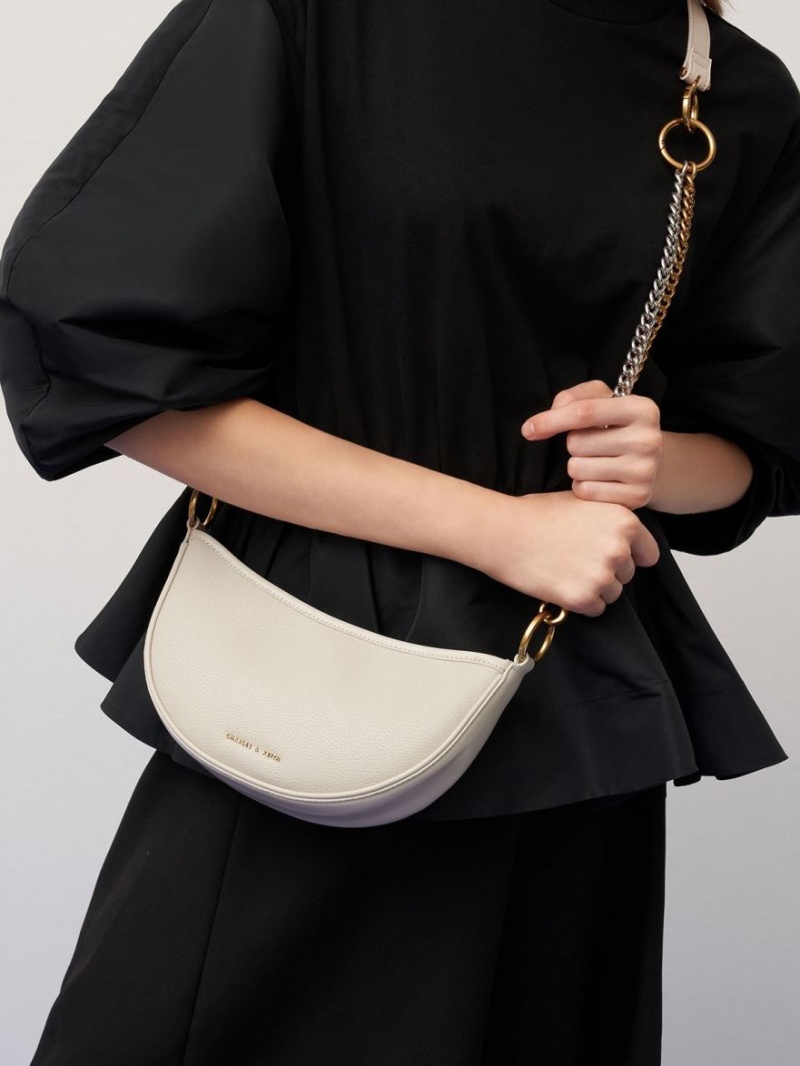 Charles And Keith Dancer Crescent Crossbody Bags White | PHILIPPINES L201