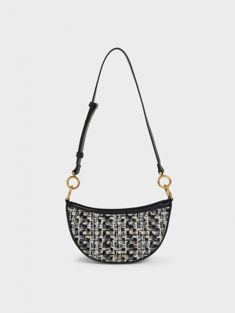 Charles And Keith Dancer Tweed Crescent Crossbody Bags Navy | PHILIPPINES J425