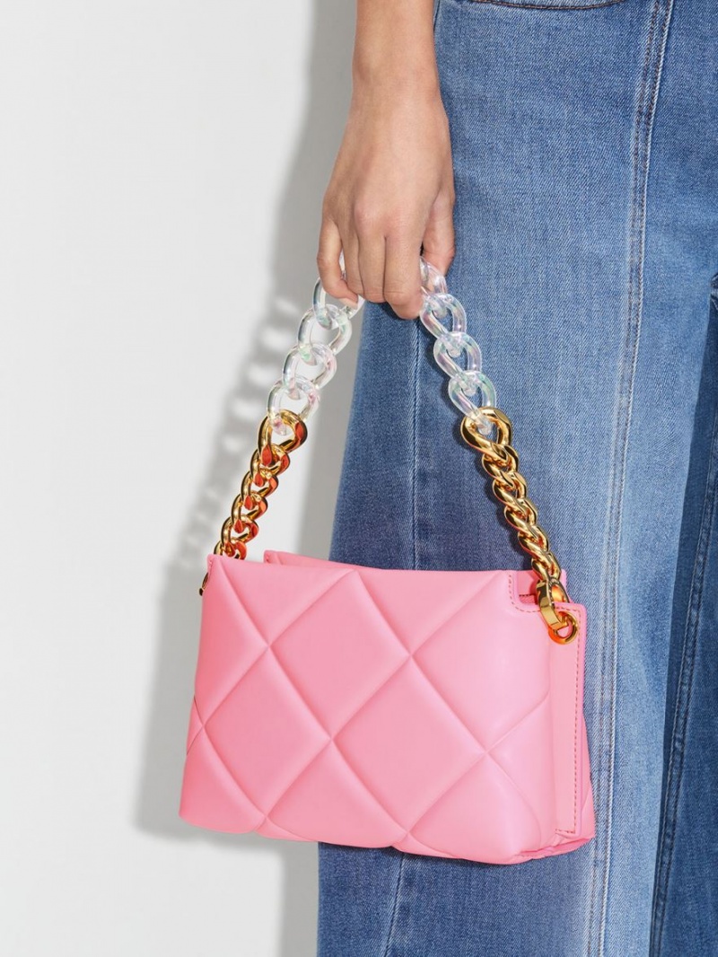 Charles And Keith Danika Chunky Chain Padded Tote Bags Pink | PHILIPPINES R507