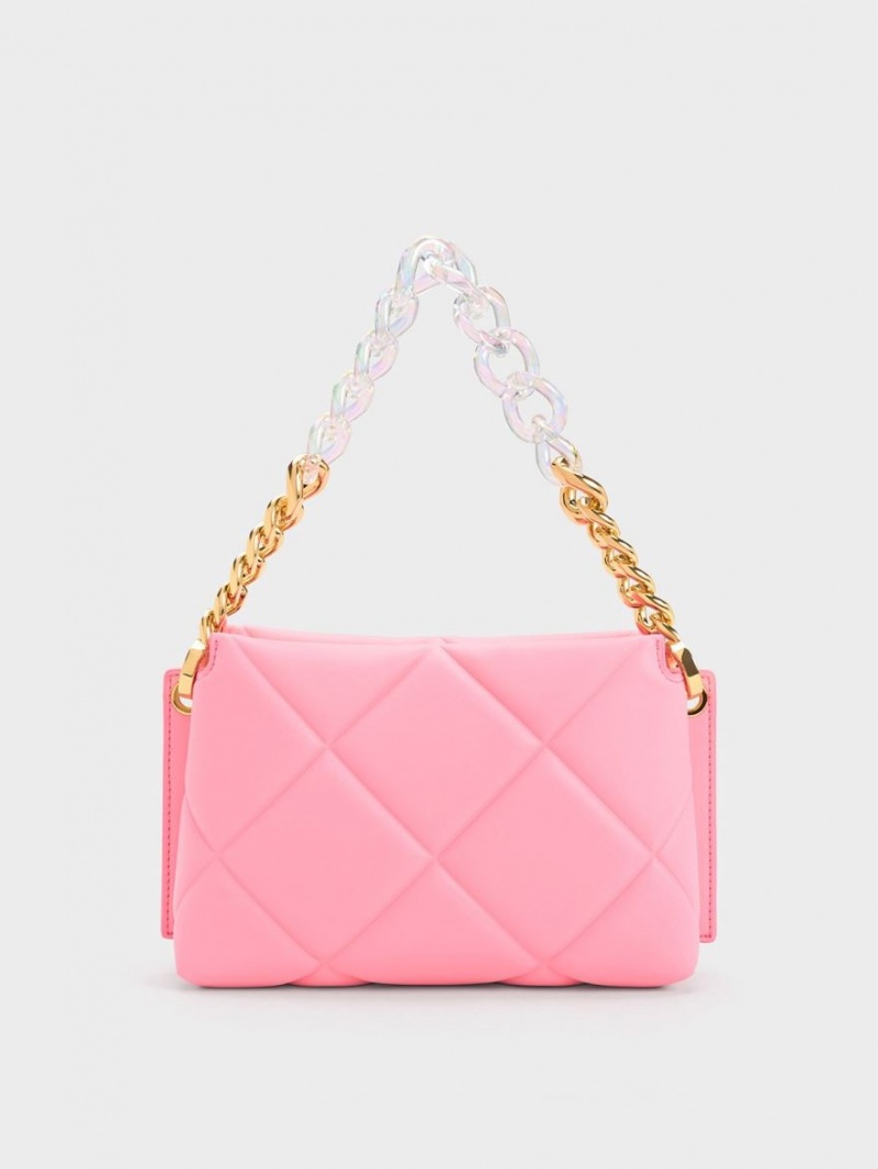 Charles And Keith Danika Chunky Chain Padded Tote Bags Pink | PHILIPPINES R507