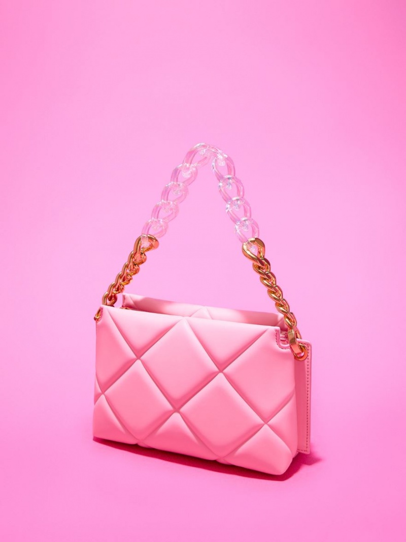 Charles And Keith Danika Chunky Chain Padded Tote Bags Pink | PHILIPPINES R507