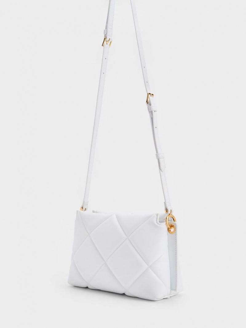 Charles And Keith Danika Chunky Chain Padded Tote Bags White | PHILIPPINES B906