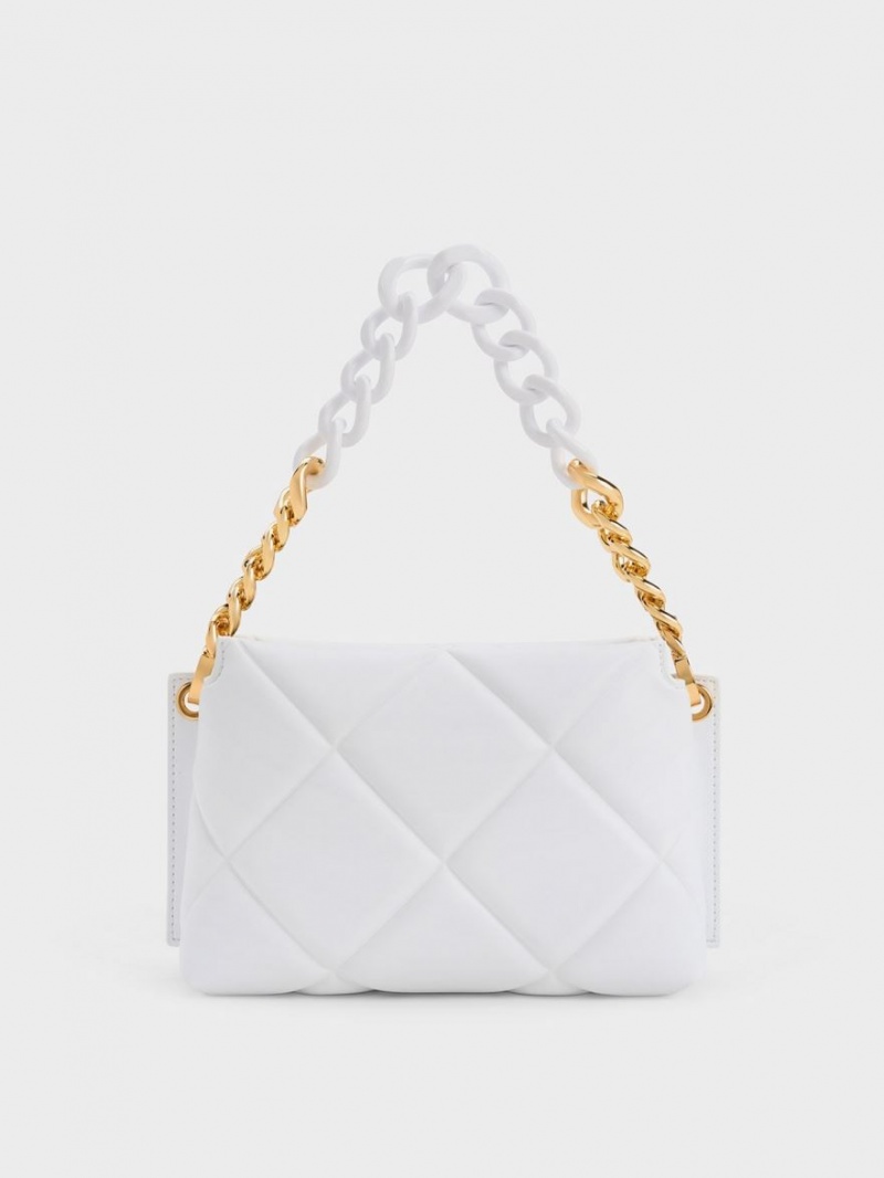 Charles And Keith Danika Chunky Chain Padded Tote Bags White | PHILIPPINES B906