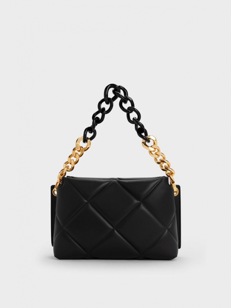 Charles And Keith Danika Chunky Chain Padded Tote Bags Black | PHILIPPINES G028