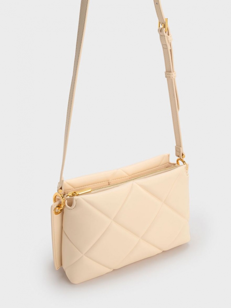 Charles And Keith Danika Chunky Chain Padded Tote Bags Beige | PHILIPPINES E859