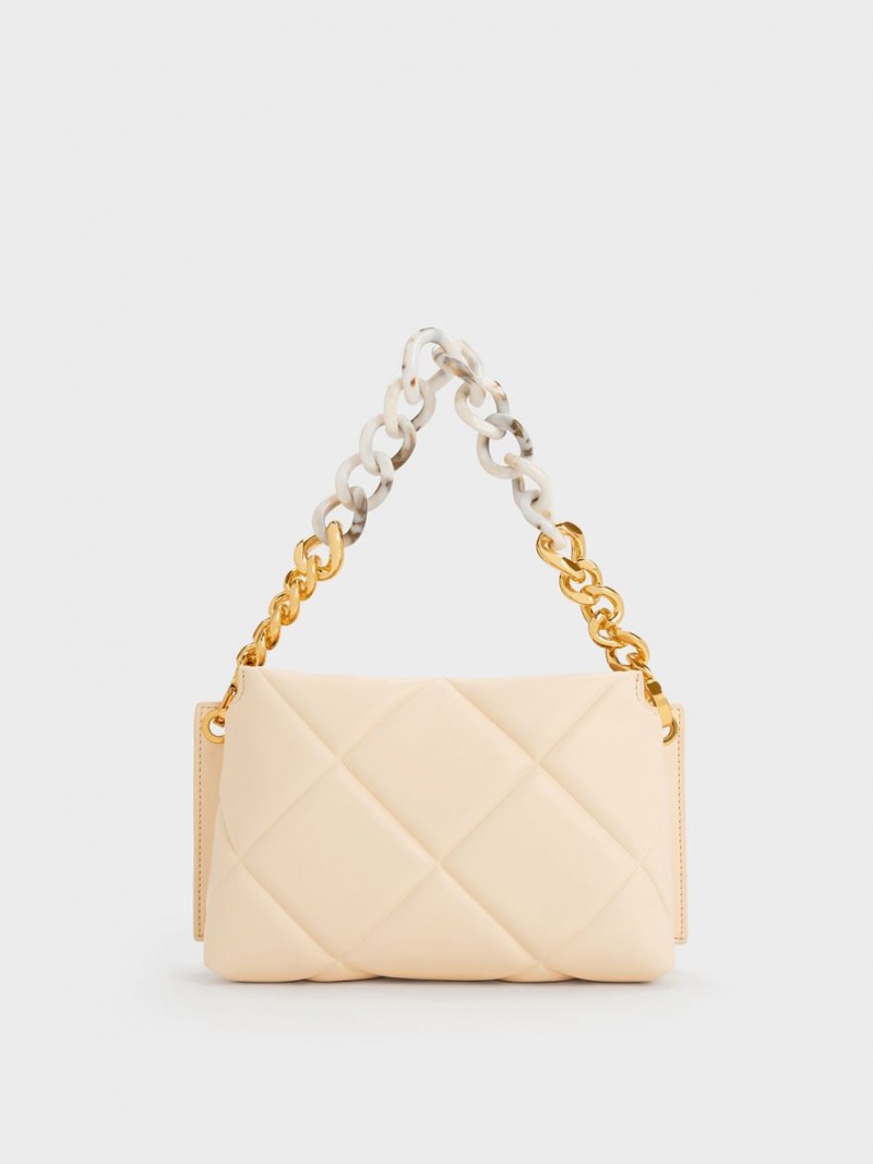 Charles And Keith Danika Chunky Chain Padded Tote Bags Beige | PHILIPPINES E859