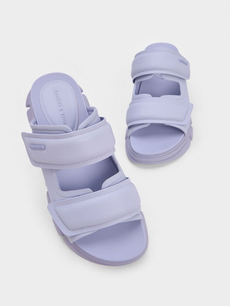 Charles And Keith Dash Double Strap Slides Purple | PHILIPPINES U739