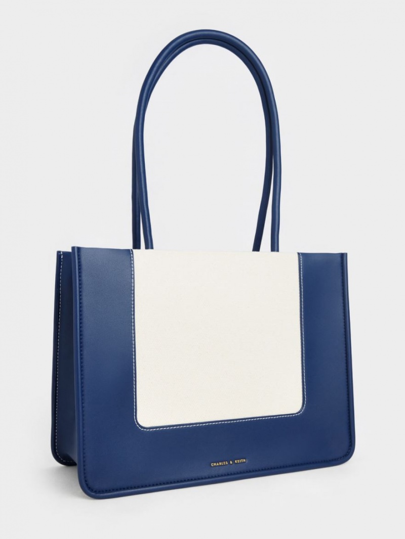 Charles And Keith Daylla Large Canvas Tote Bags Navy | PHILIPPINES V102