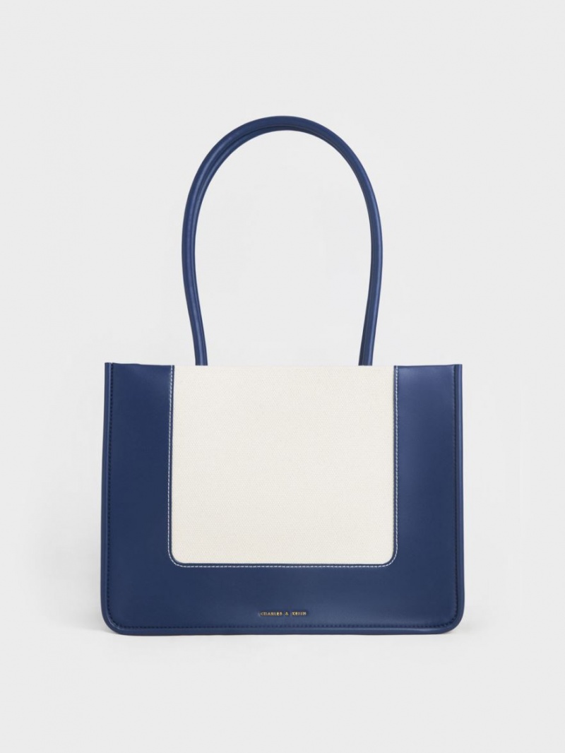 Charles And Keith Daylla Large Canvas Tote Bags Navy | PHILIPPINES V102