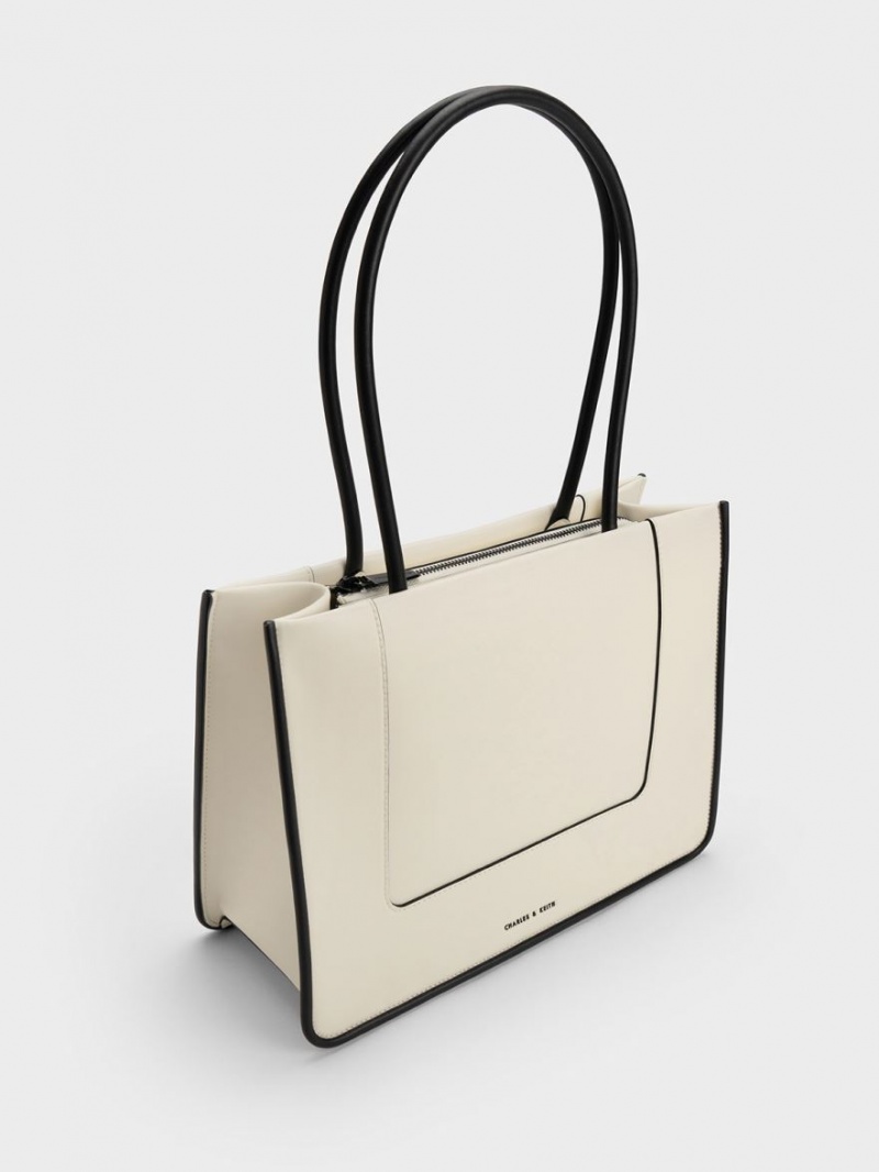 Charles And Keith Daylla Tote Bags Cream | PHILIPPINES G874