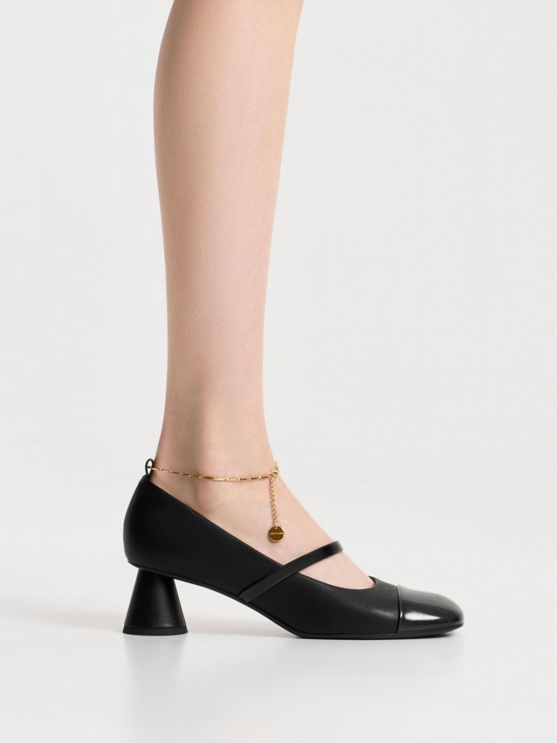 Charles And Keith Delicate Chain-Link Mary Jane Pumps Black | PHILIPPINES D018