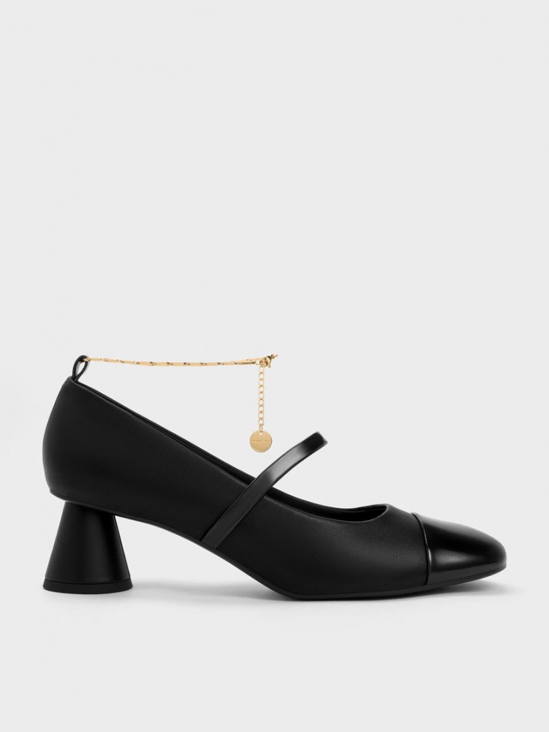 Charles And Keith Delicate Chain-Link Mary Jane Pumps Black | PHILIPPINES D018