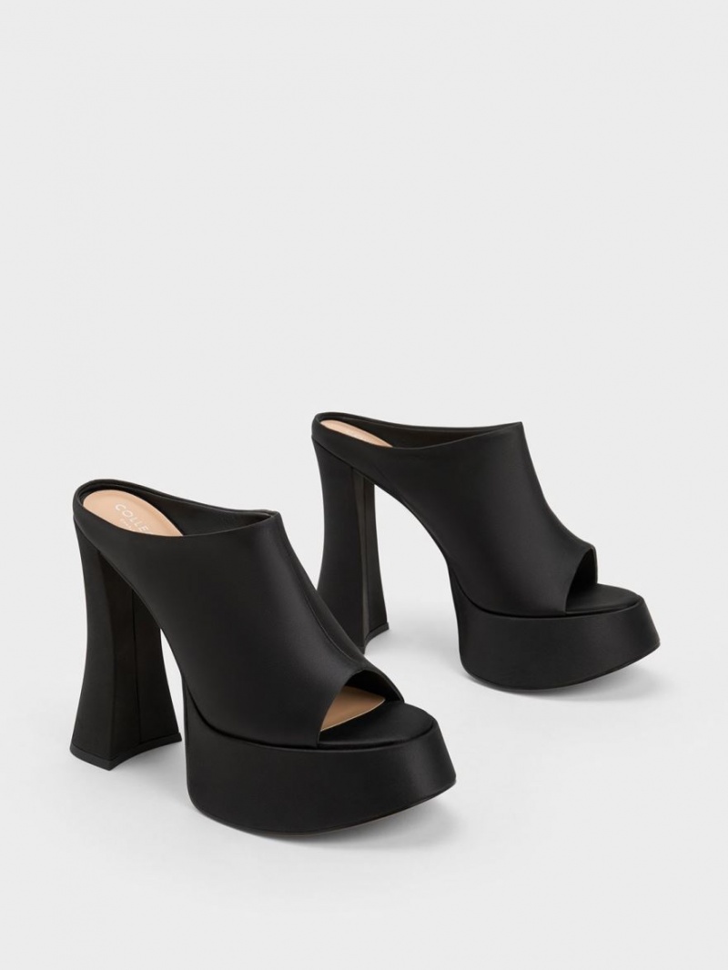 Charles And Keith Delphine Recycled Polyester Platform Mules Black | PHILIPPINES K341