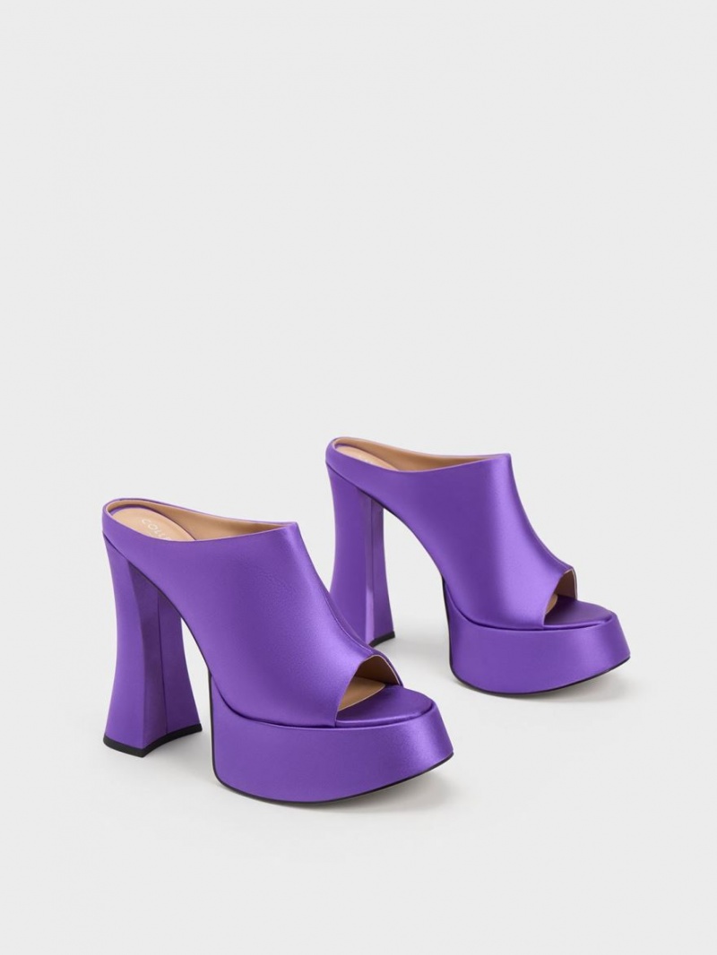 Charles And Keith Delphine Recycled Polyester Platform Mules Purple | PHILIPPINES W764