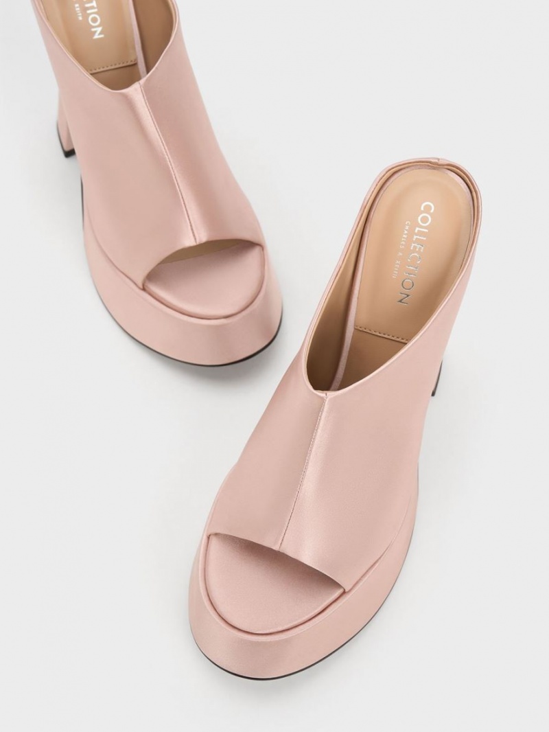 Charles And Keith Delphine Recycled Polyester Platform Mules Pink | PHILIPPINES T280