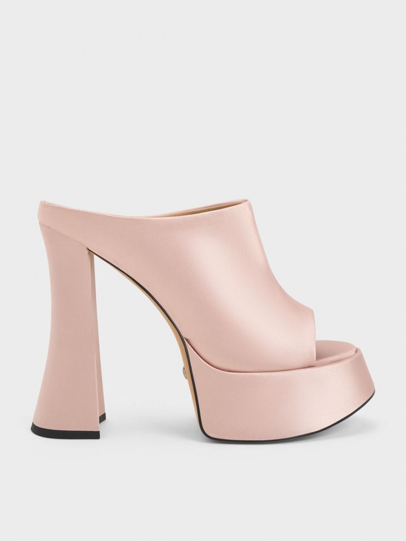 Charles And Keith Delphine Recycled Polyester Platform Mules Pink | PHILIPPINES T280