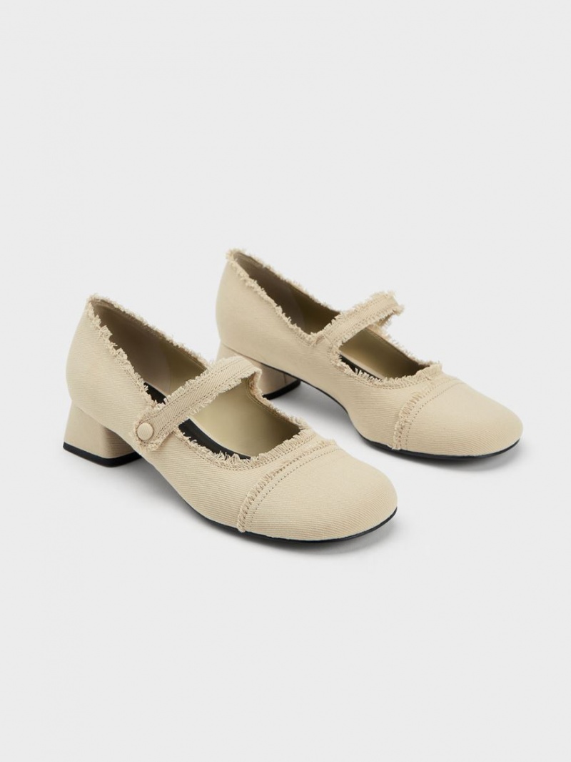 Charles And Keith Denim Block Heel Mary Jane Shoes Beige | PHILIPPINES P521