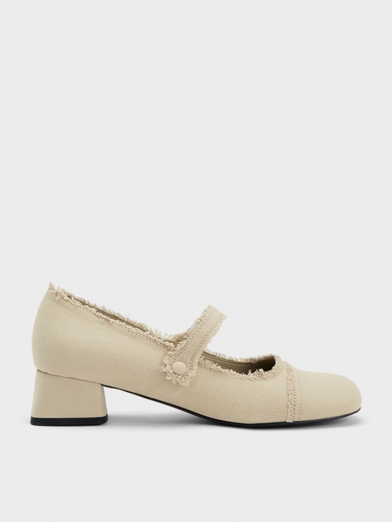 Charles And Keith Denim Block Heel Mary Jane Shoes Beige | PHILIPPINES P521