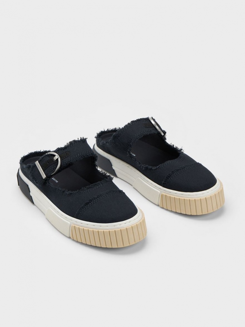 Charles And Keith Denim Buckled Slip On Sneakers Dark Blue | PHILIPPINES I792