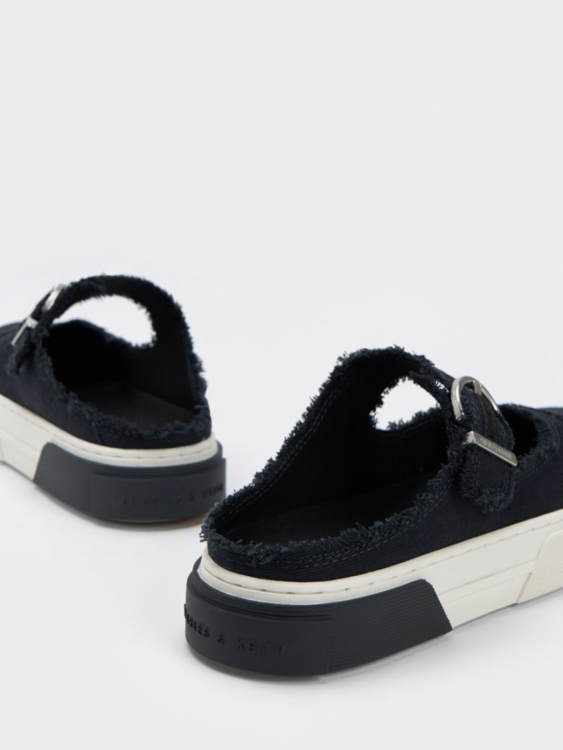 Charles And Keith Denim Buckled Slip On Sneakers Dark Blue | PHILIPPINES I792