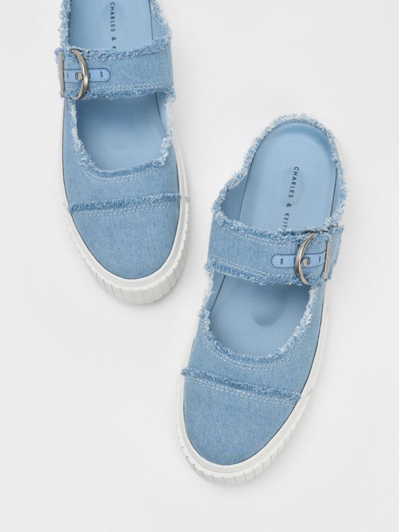 Charles And Keith Denim Buckled Slip On Sneakers Light Blue | PHILIPPINES A705