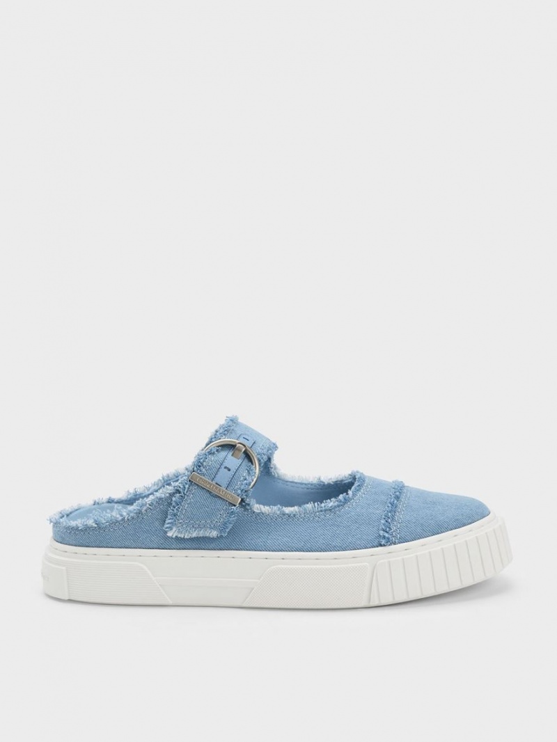 Charles And Keith Denim Buckled Slip On Sneakers Light Blue | PHILIPPINES A705