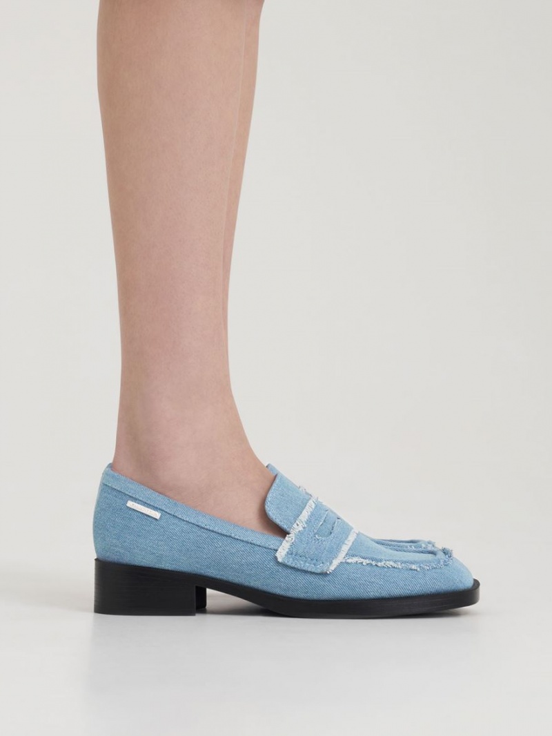 Charles And Keith Denim Cut-Out Penny Loafers Light Blue | PHILIPPINES A713