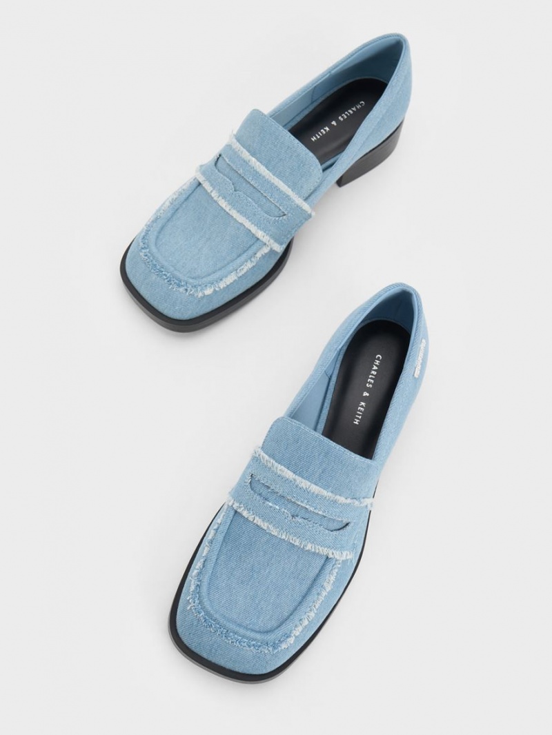 Charles And Keith Denim Cut-Out Penny Loafers Light Blue | PHILIPPINES A713