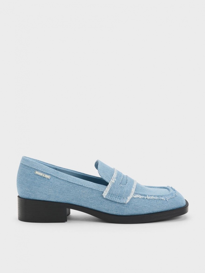 Charles And Keith Denim Cut-Out Penny Loafers Light Blue | PHILIPPINES A713