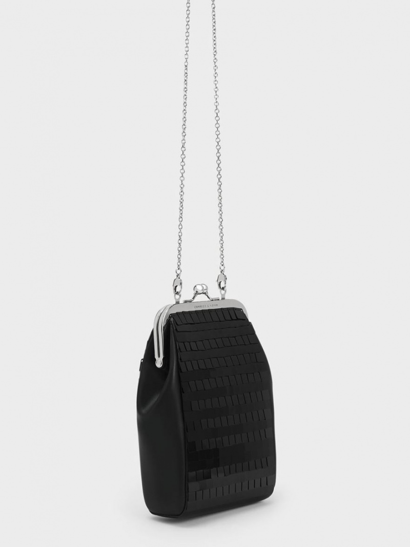 Charles And Keith Disc-Embellished Chain Handle Pouches Black | PHILIPPINES R738