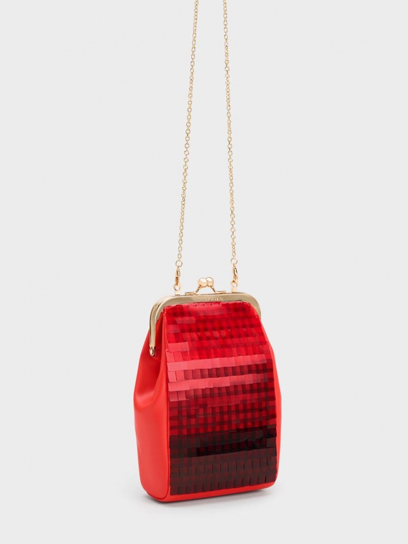 Charles And Keith Disc-Embellished Chain Handle Pouches Red | PHILIPPINES U398