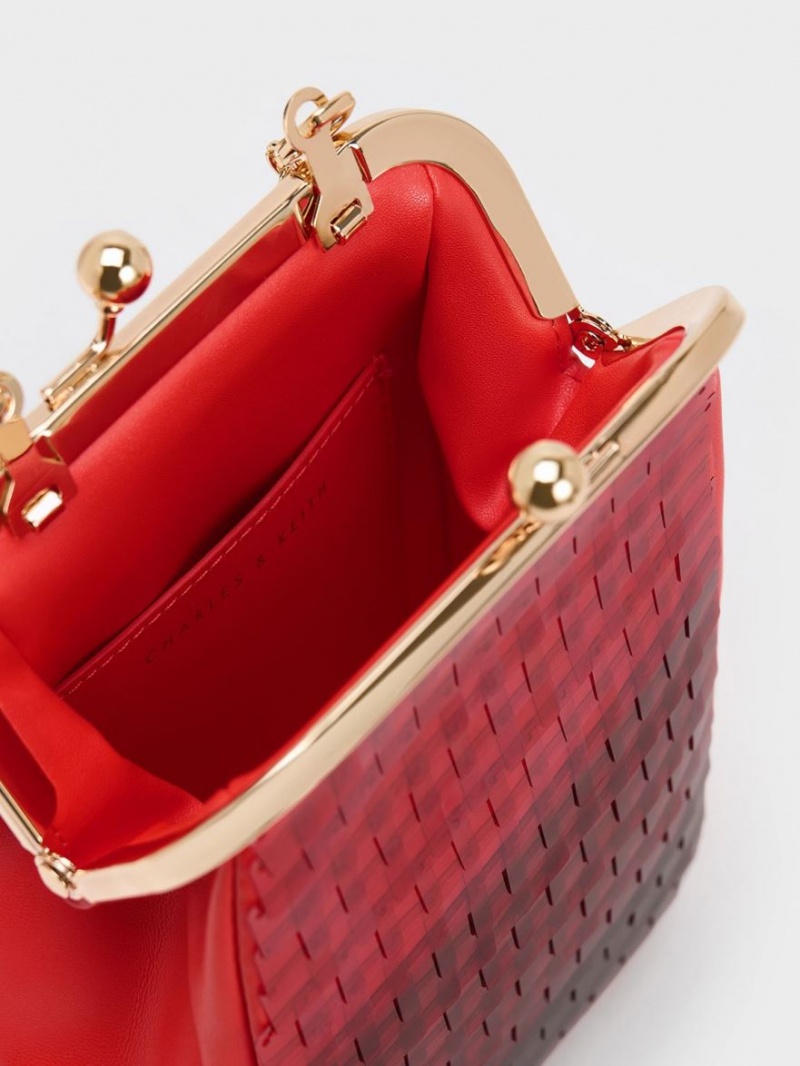 Charles And Keith Disc-Embellished Chain Handle Pouches Red | PHILIPPINES U398