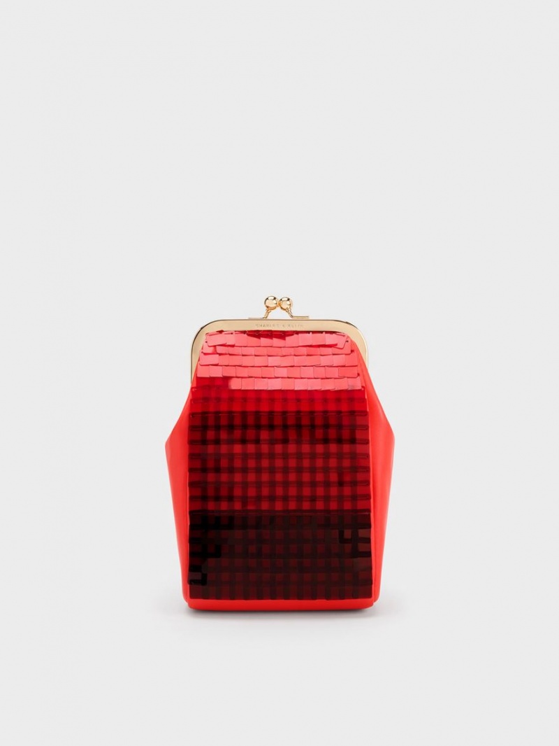 Charles And Keith Disc-Embellished Chain Handle Pouches Red | PHILIPPINES U398