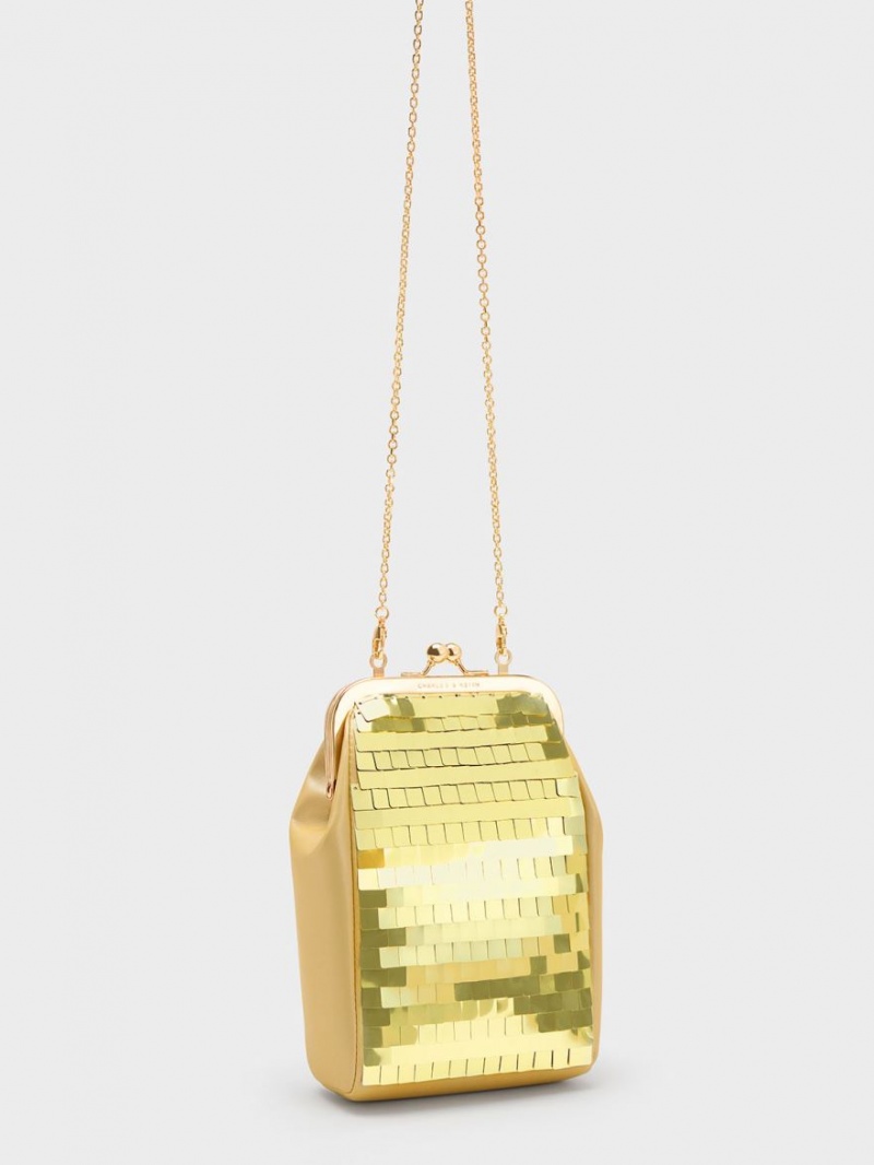 Charles And Keith Disc-Embellished Chain Handle Pouches Gold | PHILIPPINES E369