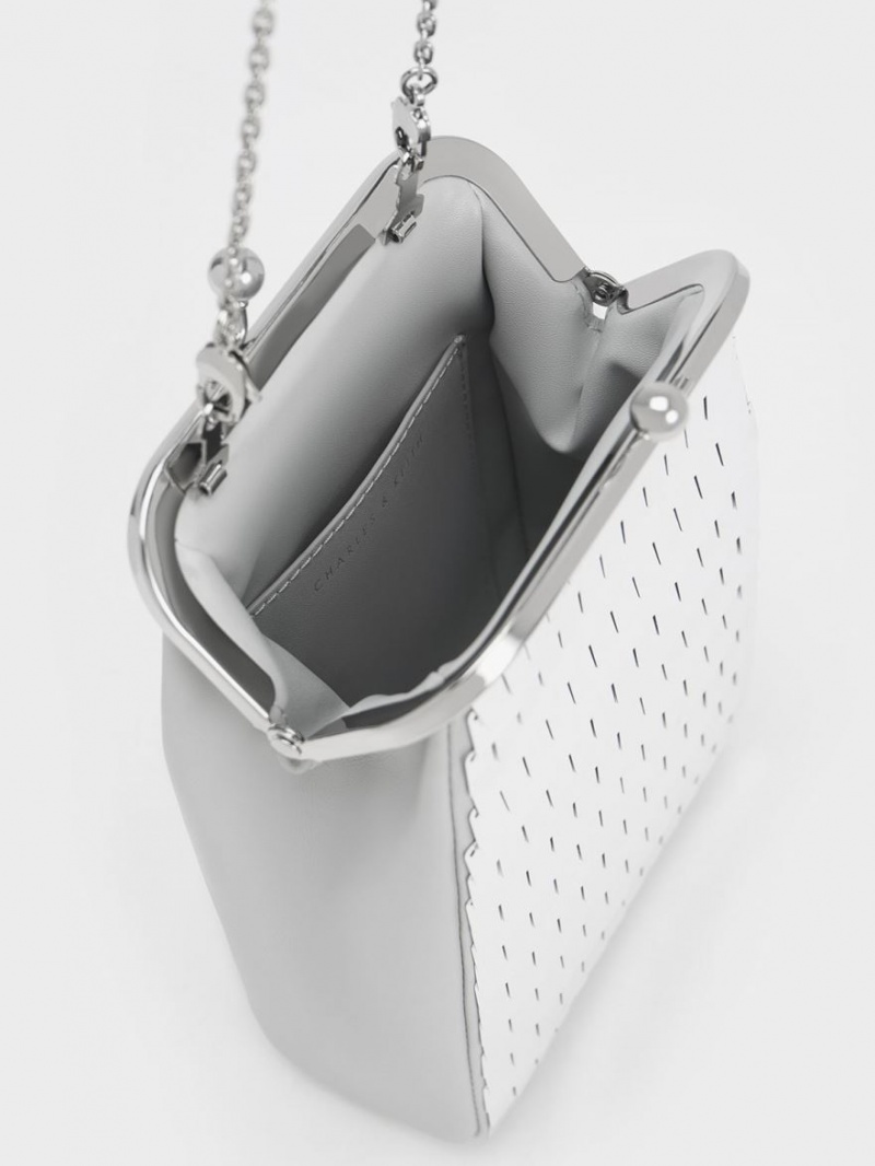 Charles And Keith Disc-Embellished Chain Handle Pouches Silver | PHILIPPINES P128