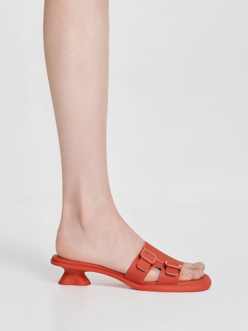 Charles And Keith Double Buckle Sculptural Mules Orange | PHILIPPINES O921