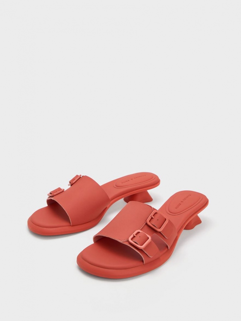 Charles And Keith Double Buckle Sculptural Mules Orange | PHILIPPINES O921