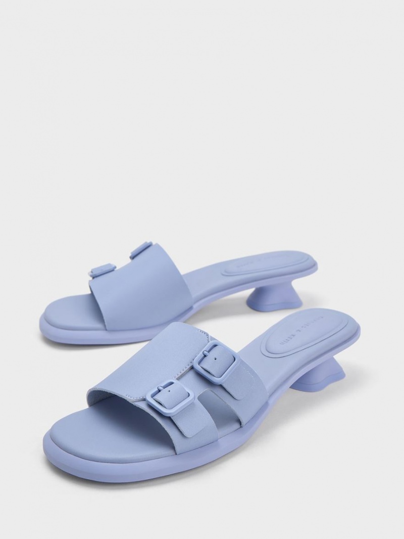 Charles And Keith Double Buckle Sculptural Mules Purple | PHILIPPINES X752