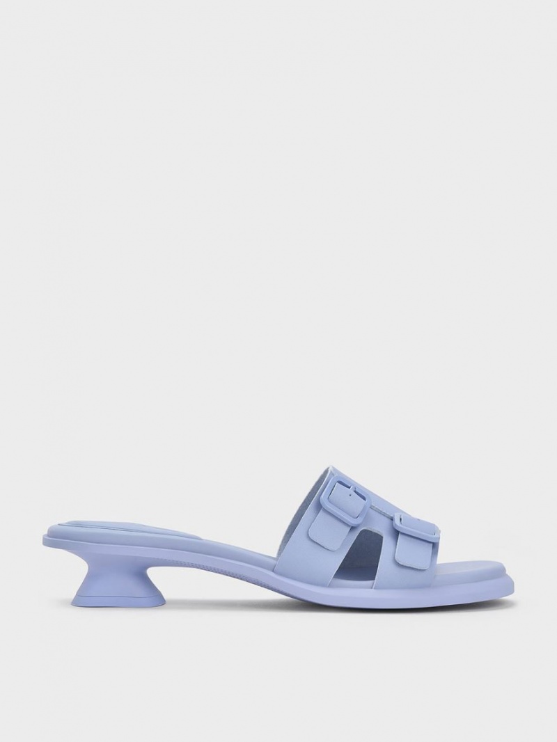 Charles And Keith Double Buckle Sculptural Mules Purple | PHILIPPINES X752