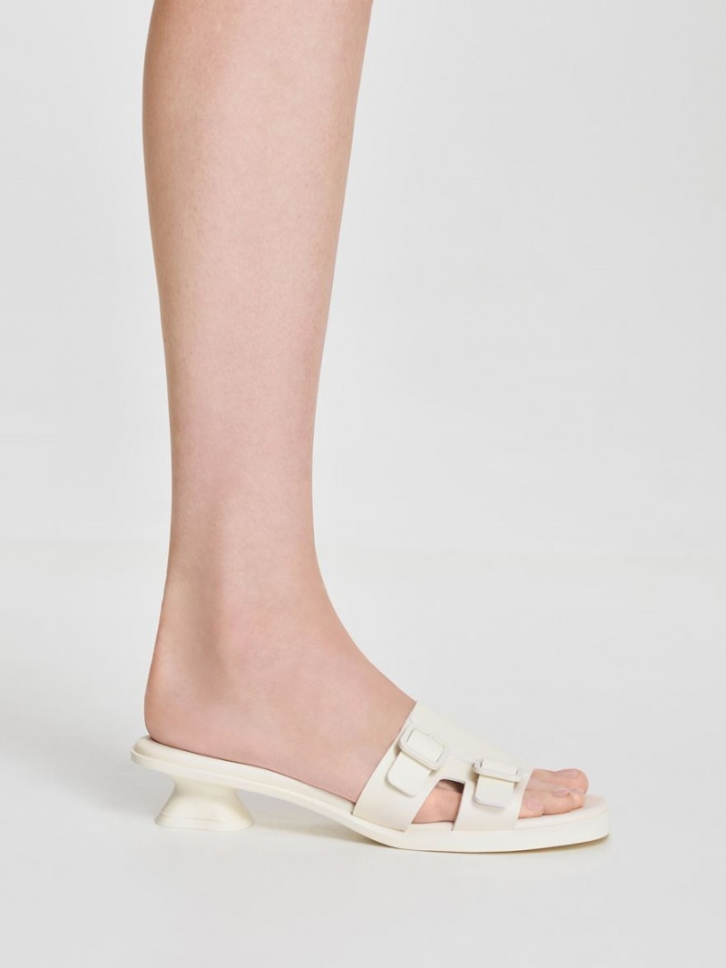 Charles And Keith Double Buckle Sculptural Mules White | PHILIPPINES L521