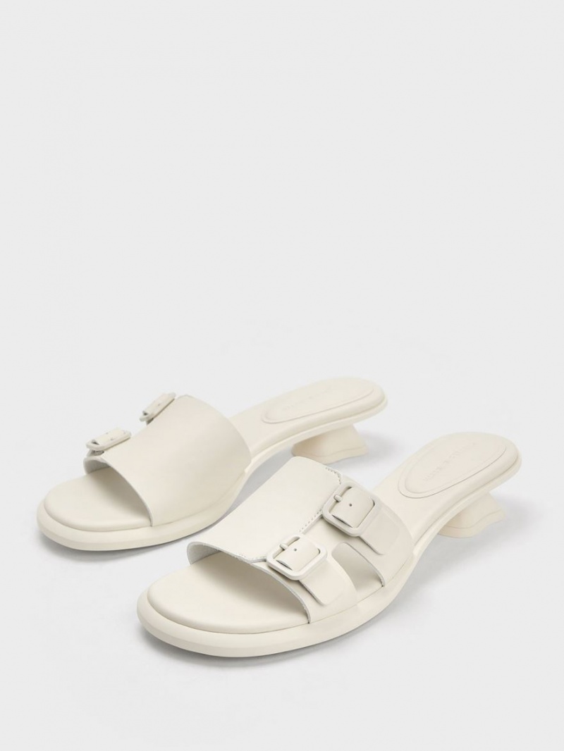 Charles And Keith Double Buckle Sculptural Mules White | PHILIPPINES L521