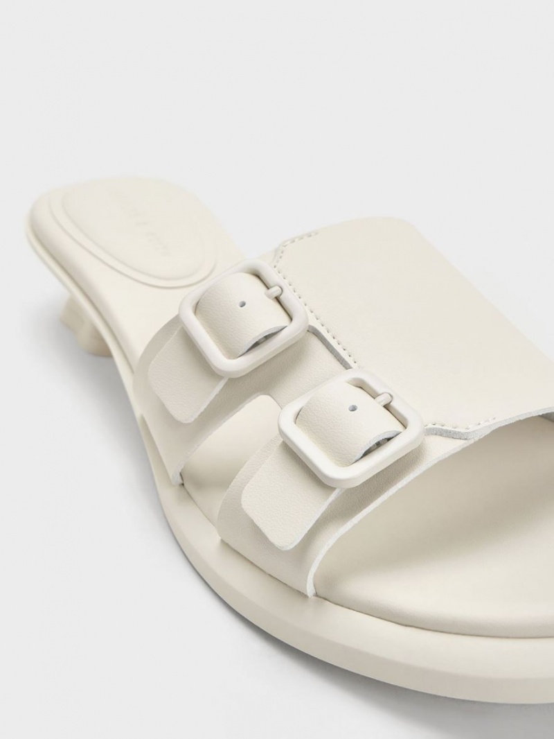 Charles And Keith Double Buckle Sculptural Mules White | PHILIPPINES L521