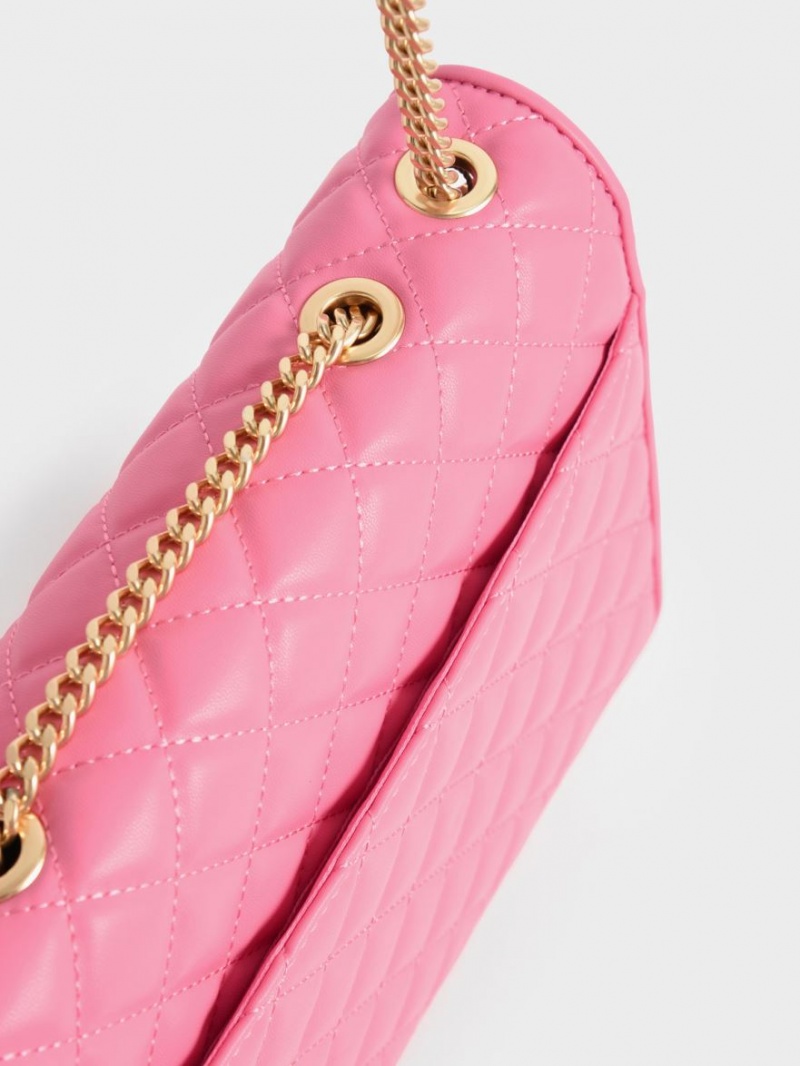 Charles And Keith Double Chain Handle Quilted Shoulder Bags Pink | PHILIPPINES X349