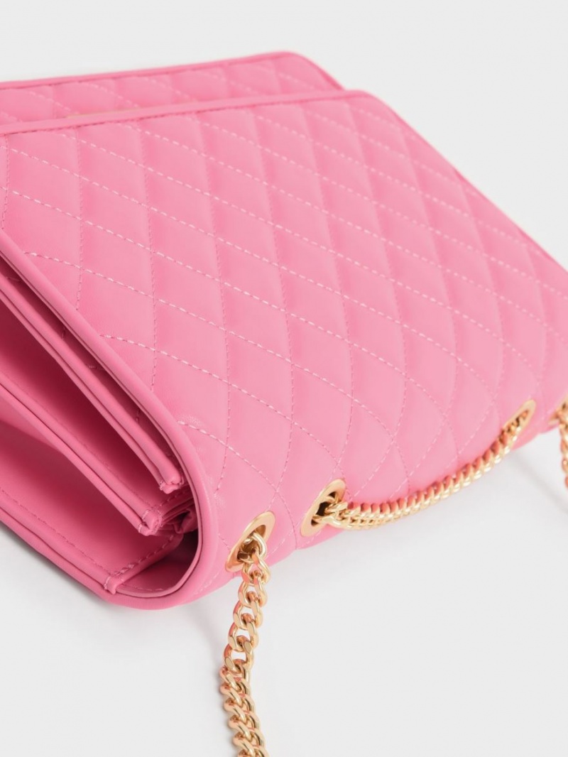 Charles And Keith Double Chain Handle Quilted Shoulder Bags Pink | PHILIPPINES X349