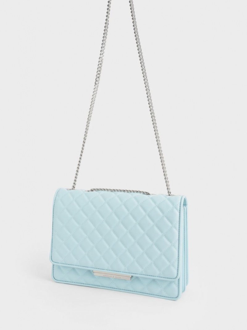 Charles And Keith Double Chain Handle Quilted Shoulder Bags Light Blue | PHILIPPINES E540